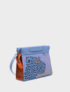 Vali Crossbody Vista Blue Leather Bag - Retro Tiger Design