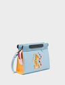 Crossbody Small Blue And Marigold Leather Bag - Tiger And Snake Print