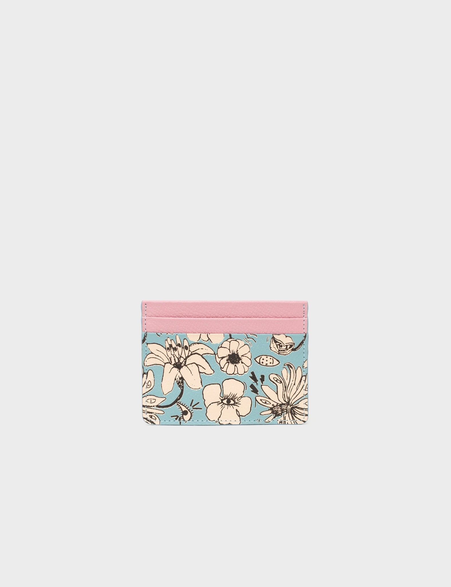 Cameo Blue And Blush Pink Leather Cardholder - Floral Print