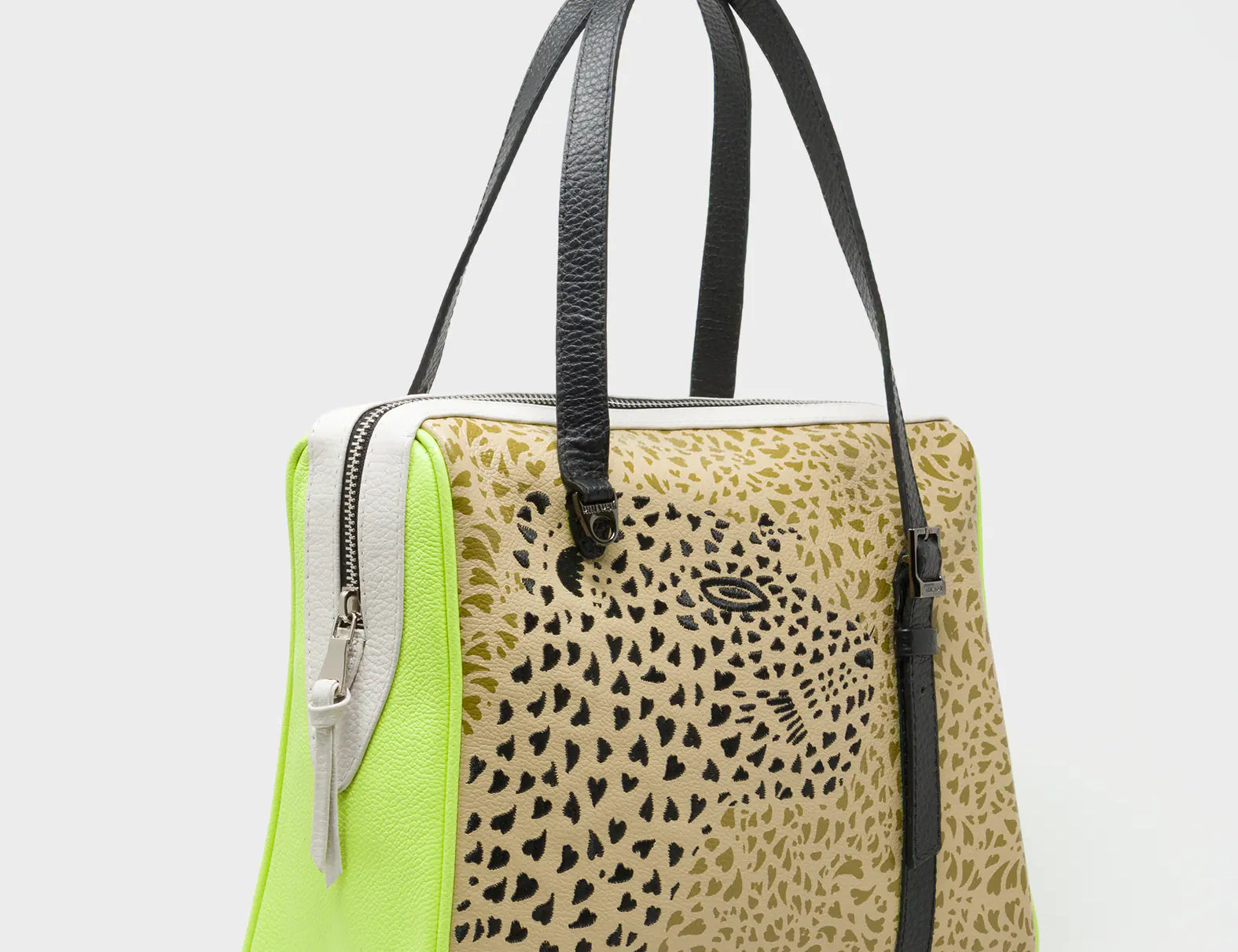 Esther Taos Taupe Satchel Bag - Retro Tiger Design - Main View