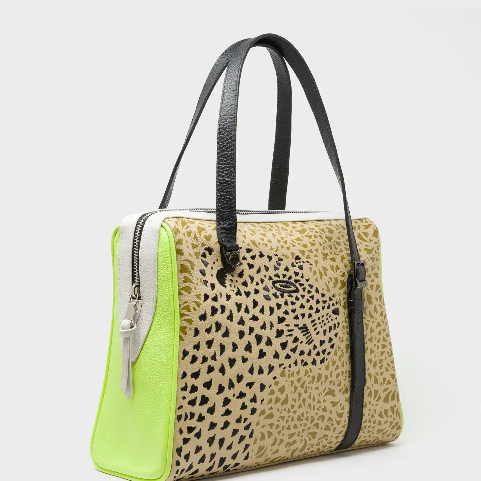 Esther Taos Taupe Satchel Bag - Retro Tiger Design - Main View
