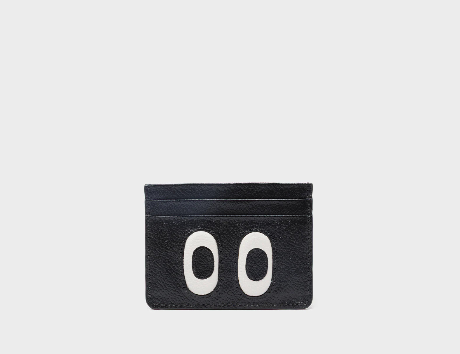 Filium Black Leather Cardholder - Funny Eyes Engraved - Front View