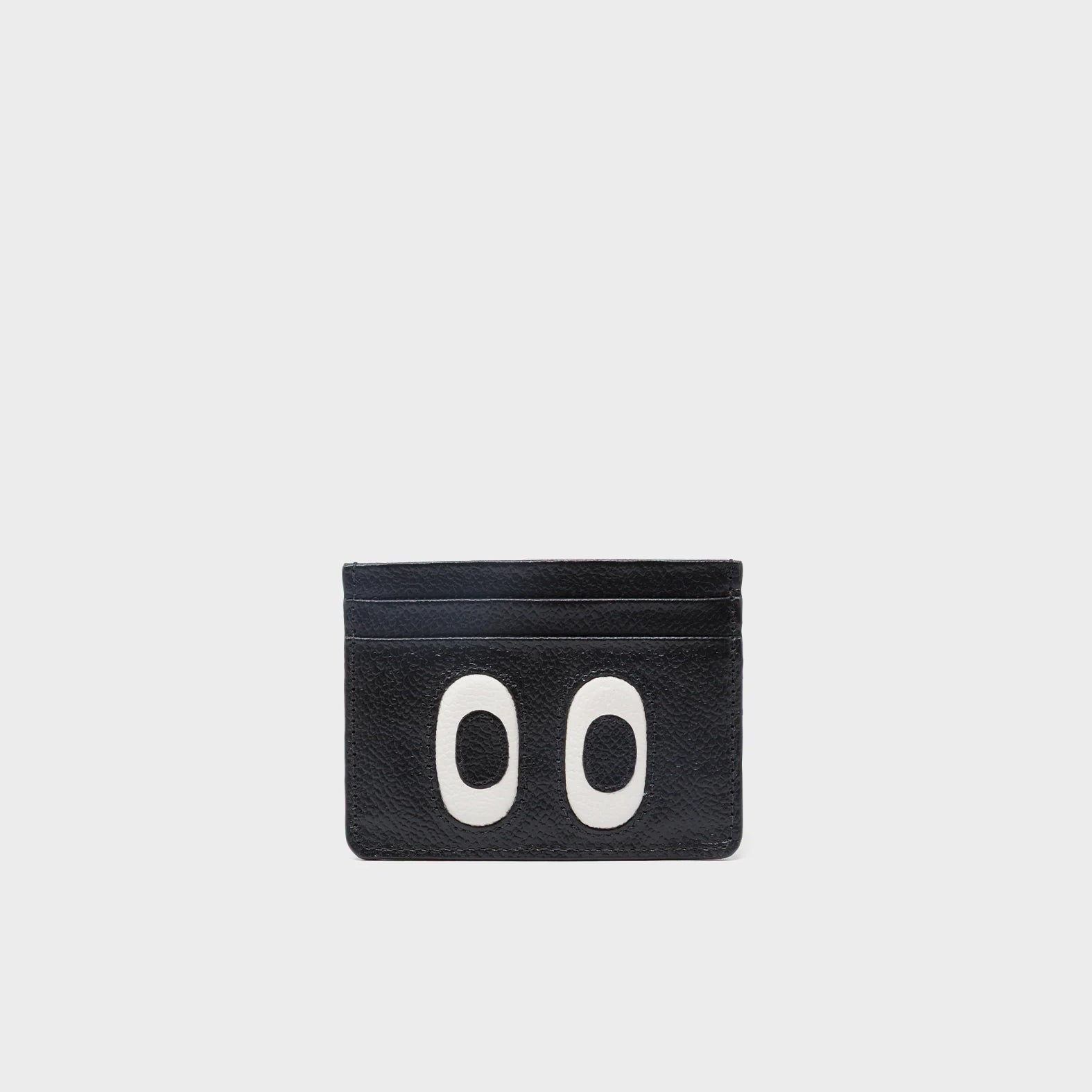 Filium Black Leather Cardholder - Funny Eyes Engraved - Front View