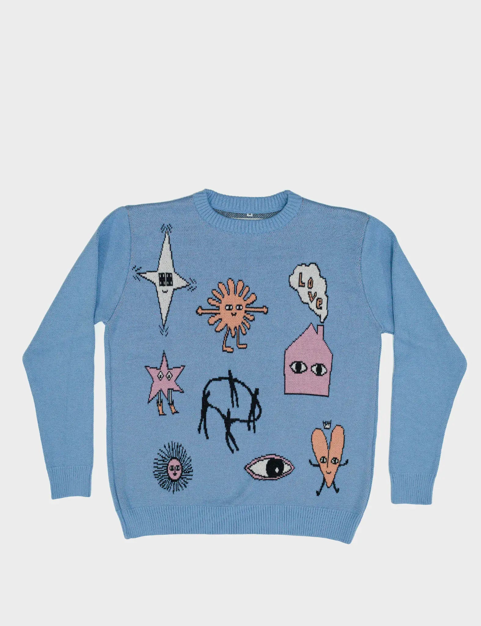 Light Blue Sweater - Doodles - Front View