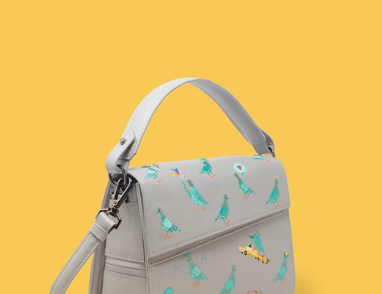 Anastasio Mini Crossbody Handbag Moonwalk Gray Leather - Pigeonista Embroidery - Main View