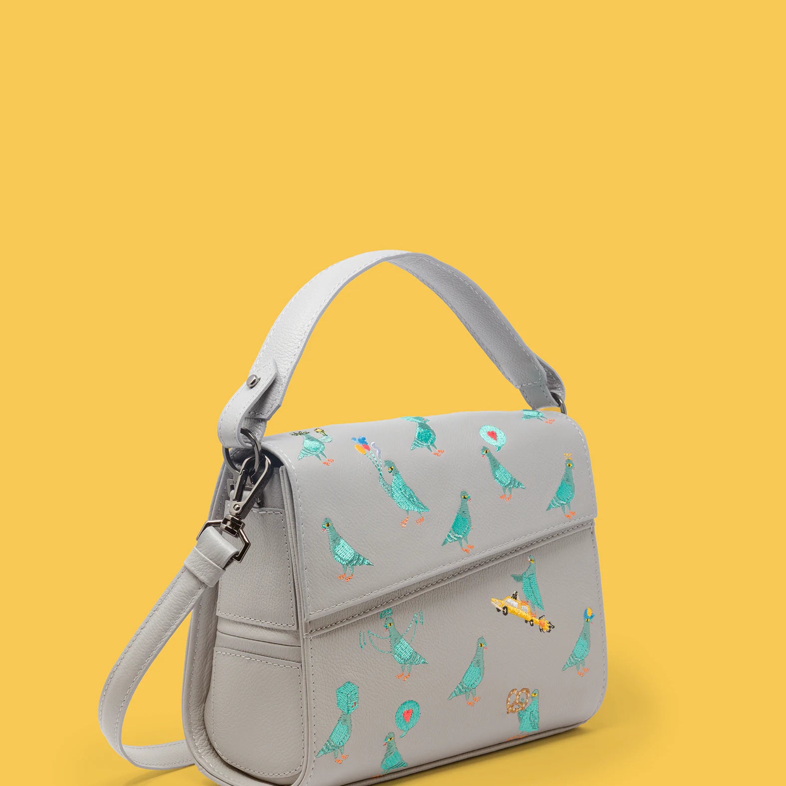 Anastasio Mini Crossbody Handbag Moonwalk Gray Leather - Pigeonista Embroidery - Main View