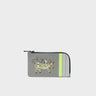 Fausto Gray Leather Zip-around Cardholder - Winged Tiger Embroidery - Front