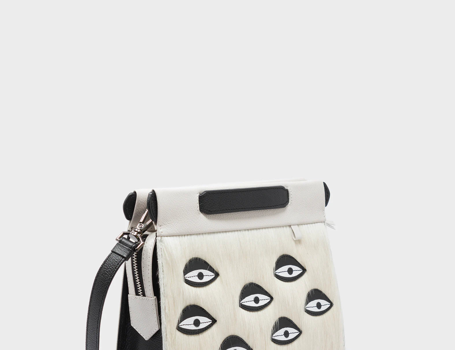 Vali Crossbody Small Cream Leather Bag - Eyes Applique Adjustable Handle - Main View