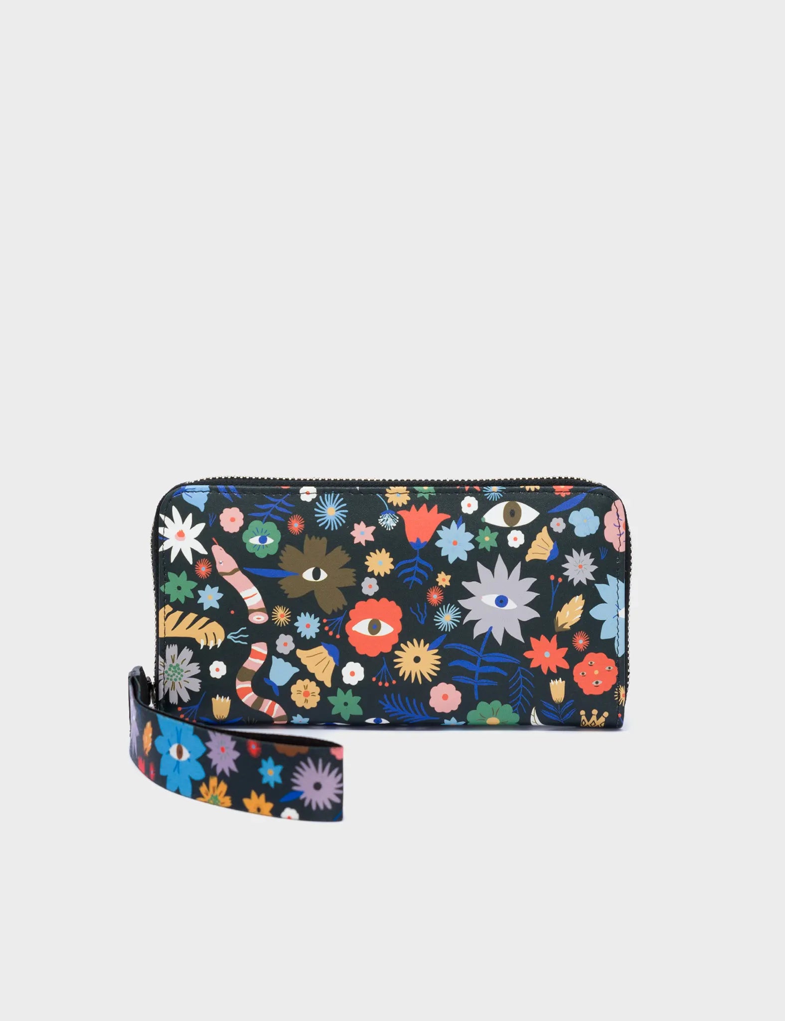 Francis Black Leather Wallet - Flowers