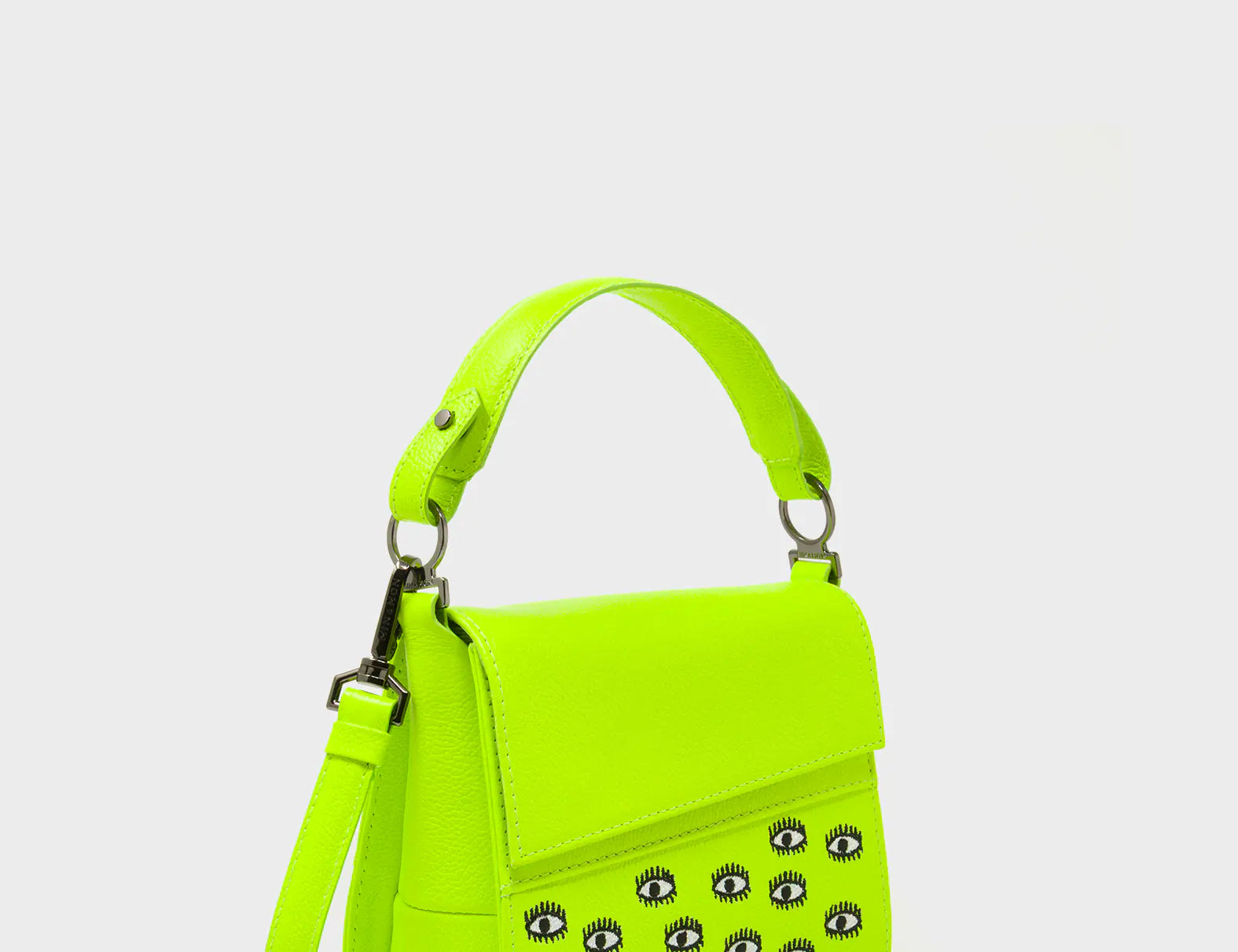 Anastasio Micro Crossbody Handbag Neon Lime Leather - All Over Eyes Embroidery - Main View