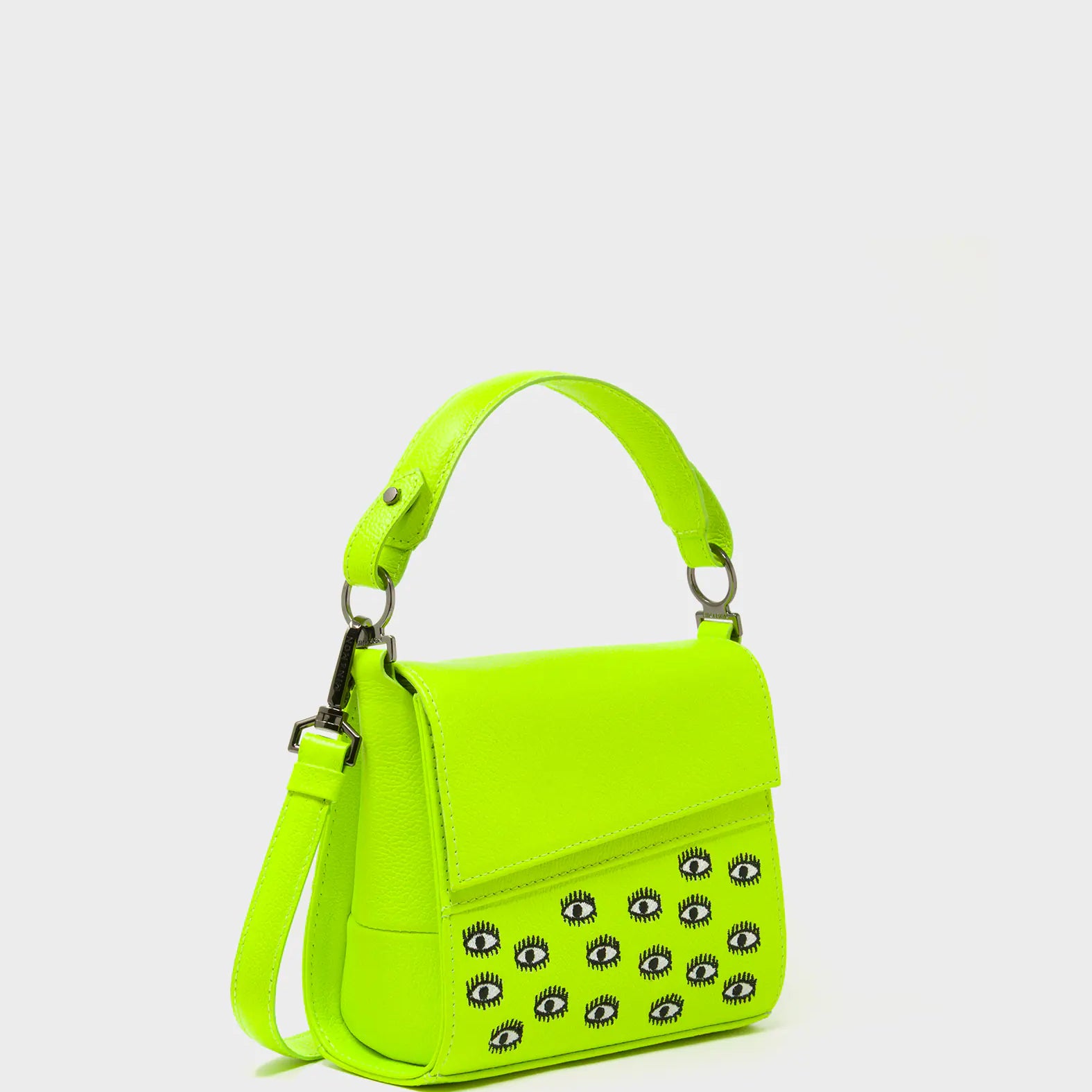 Anastasio Micro Crossbody Handbag Neon Lime Leather - All Over Eyes Embroidery - Main View