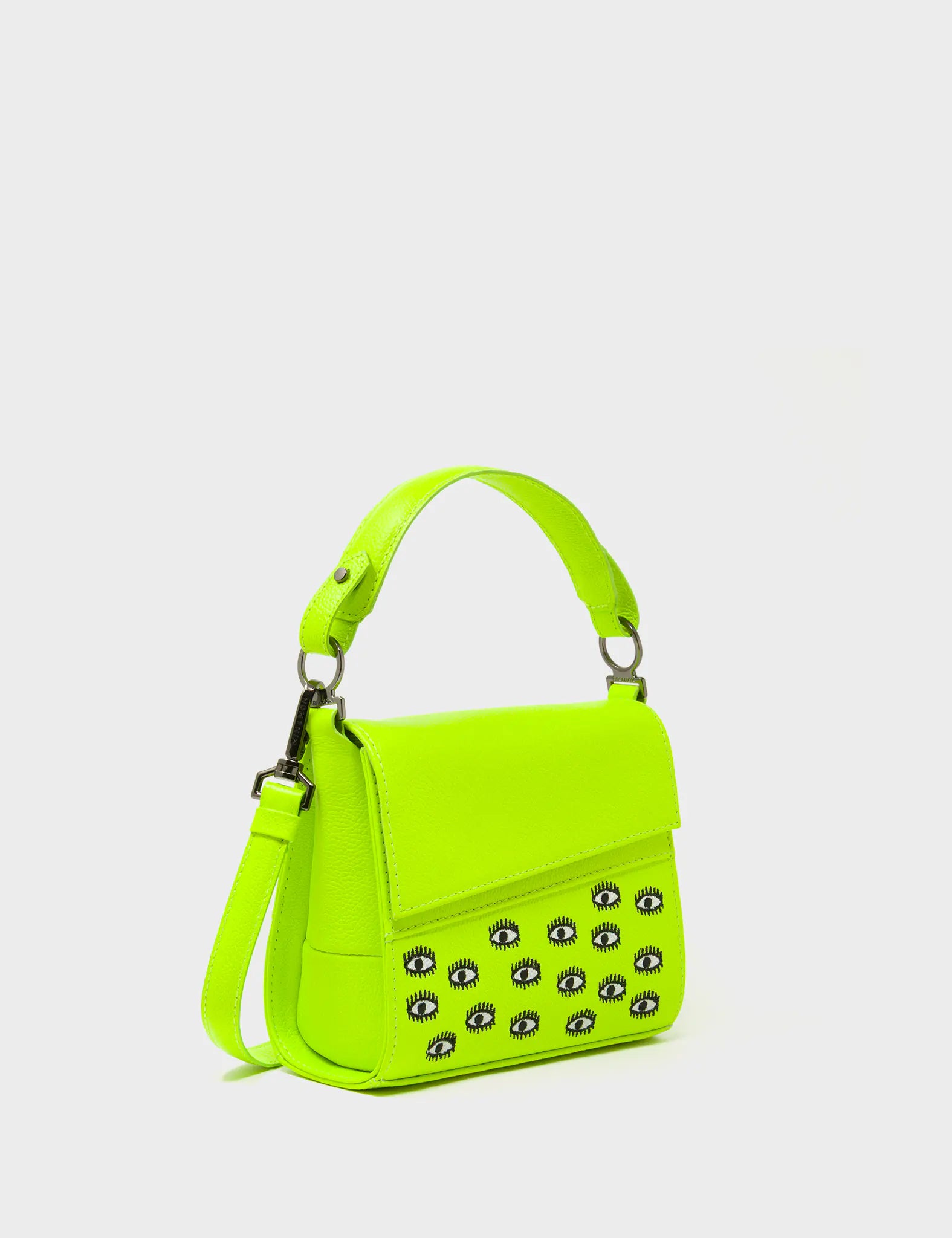 Anastasio Micro Crossbody Handbag Neon Lime Leather - All Over Eyes Embroidery - Main View