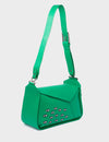 Houston Irish Green Leather Shoulder Bag - All Over Eyes Embroidery