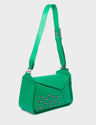 Houston Irish Green Leather Shoulder Bag - All Over Eyes Embroidery - Main