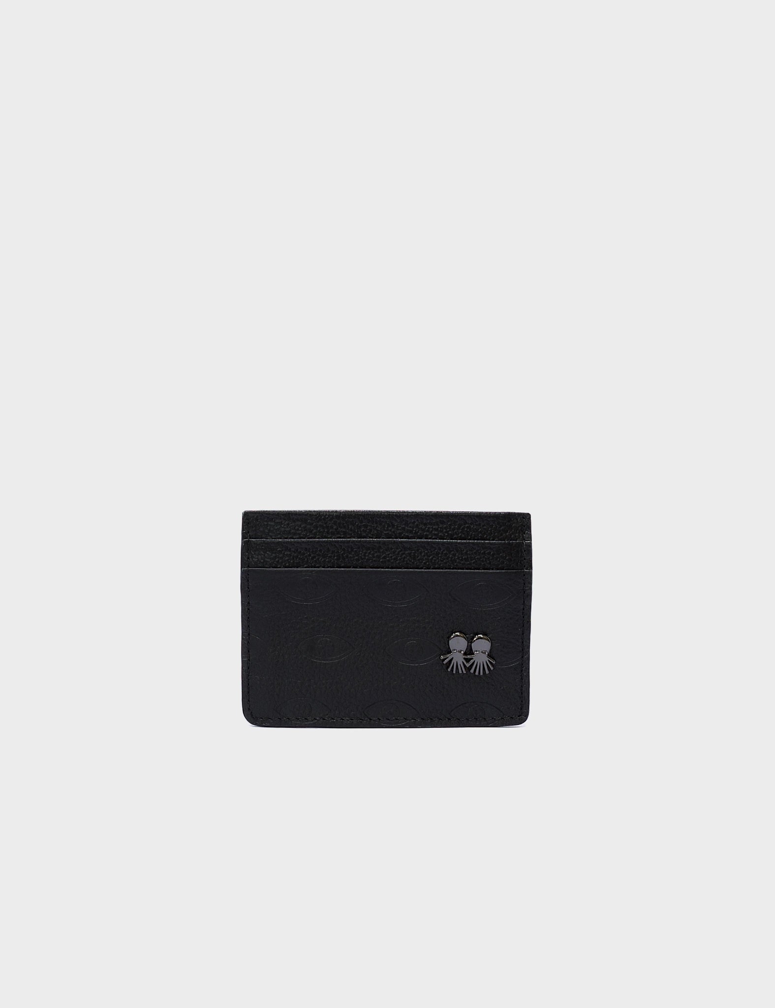 Filium Wallet Black Leather Cardholder - Eyes Pattern Debossed