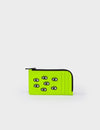 Fausto Neon Yellow Leather  Zip-around Cardholder - Eyes Embroidery
