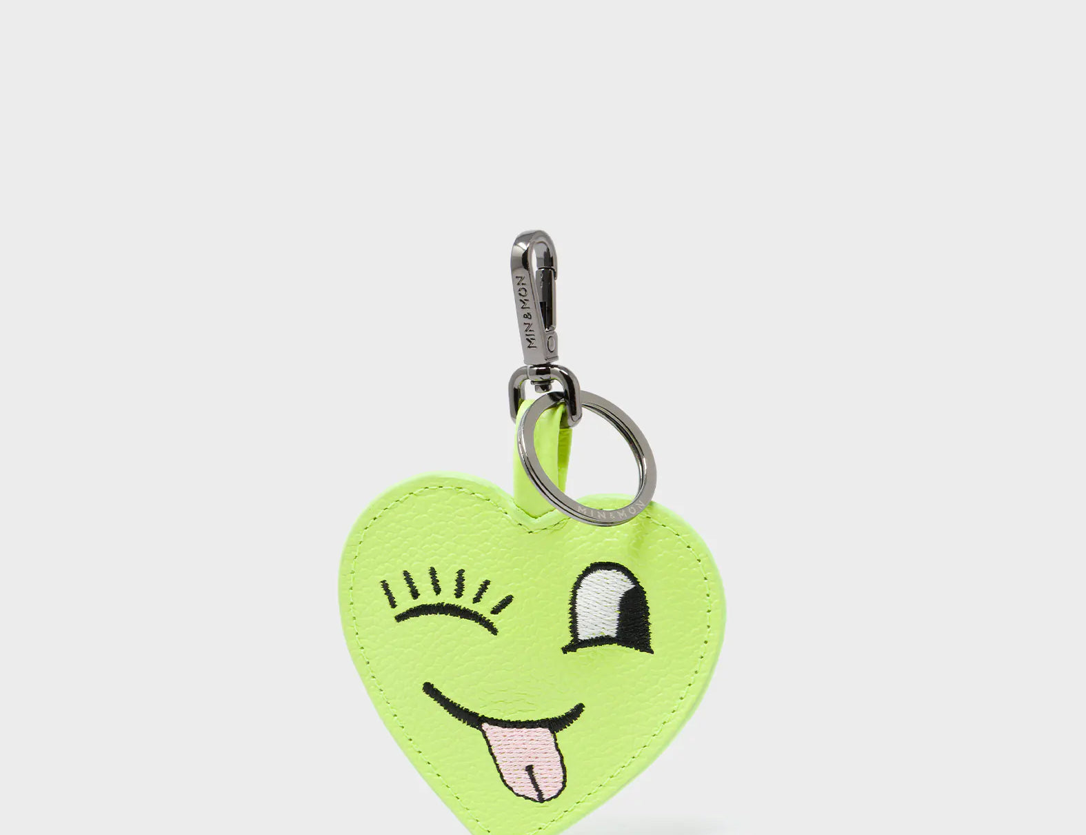Hearty Smile Charm - Sharp Green Leather Keychain - Front