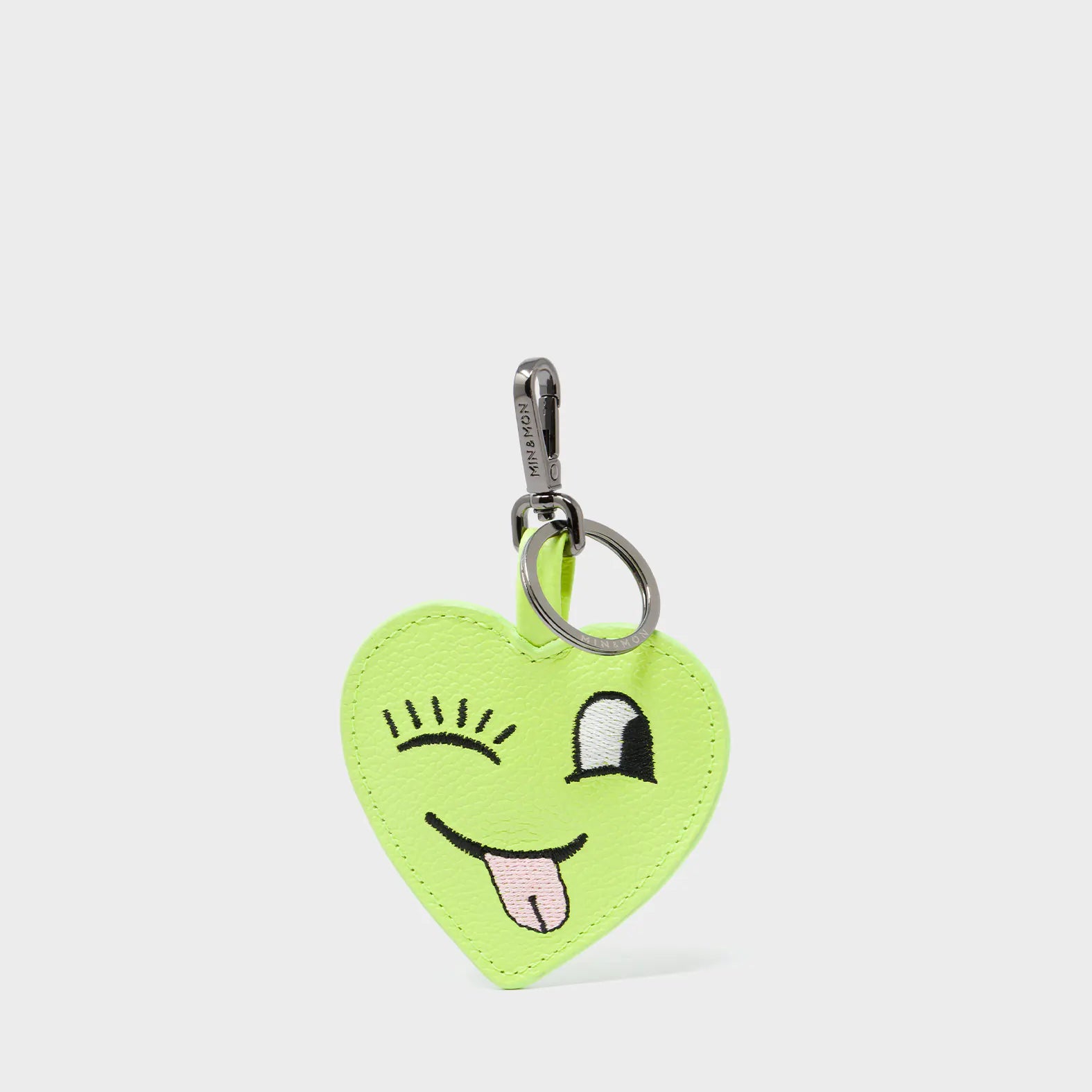 Hearty Smile Charm - Sharp Green Leather Keychain - Front