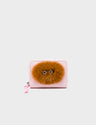 Frodo Parfait Pink Leather Zip Around Wallet - Fuzzy Monster Applique - Front