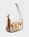 Ilan Cream Leather Hobo With Pocket - Happy Tiger Design