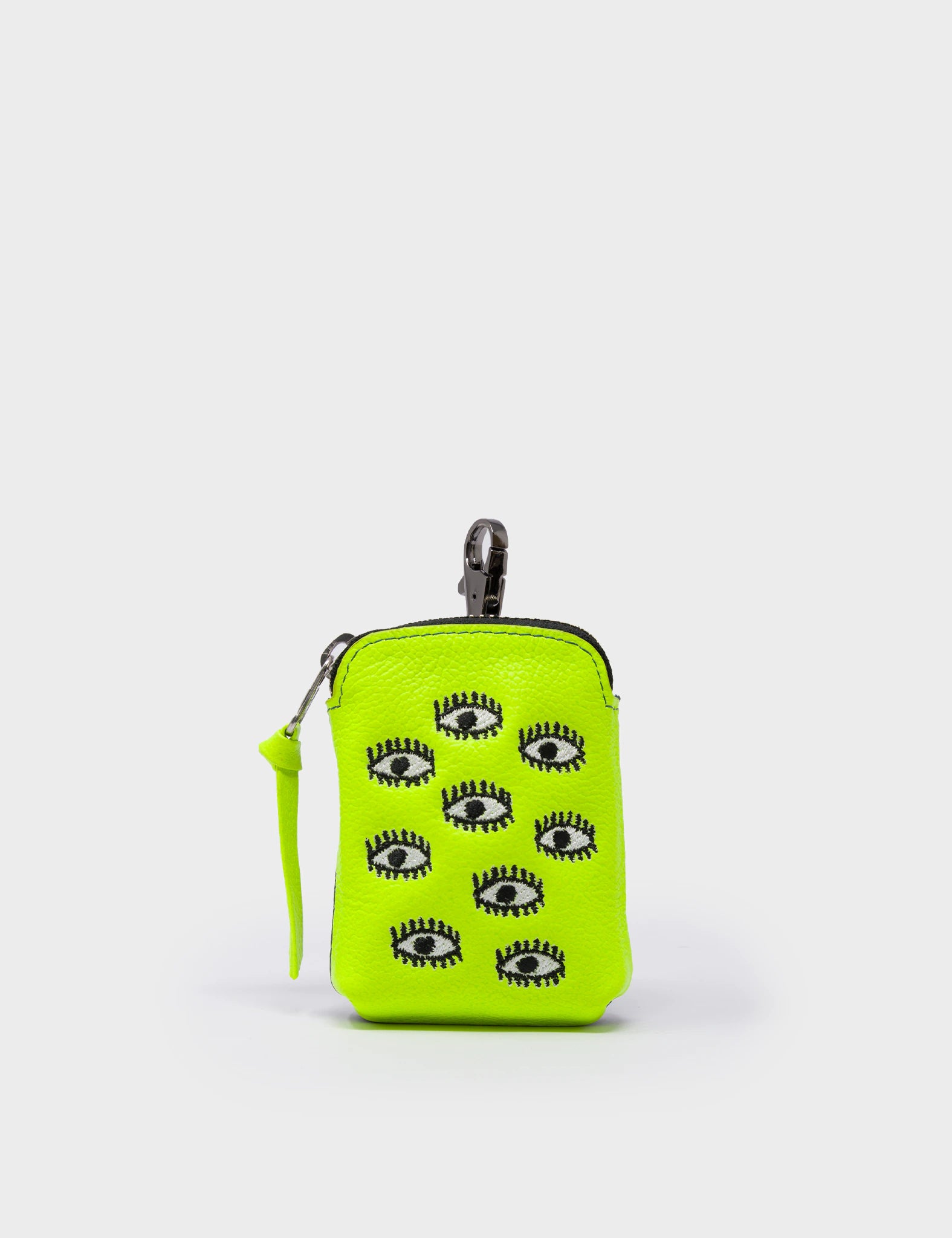 Florence Pouch Charm - Neon Yellow Leather Keychain Eyes Embroidery