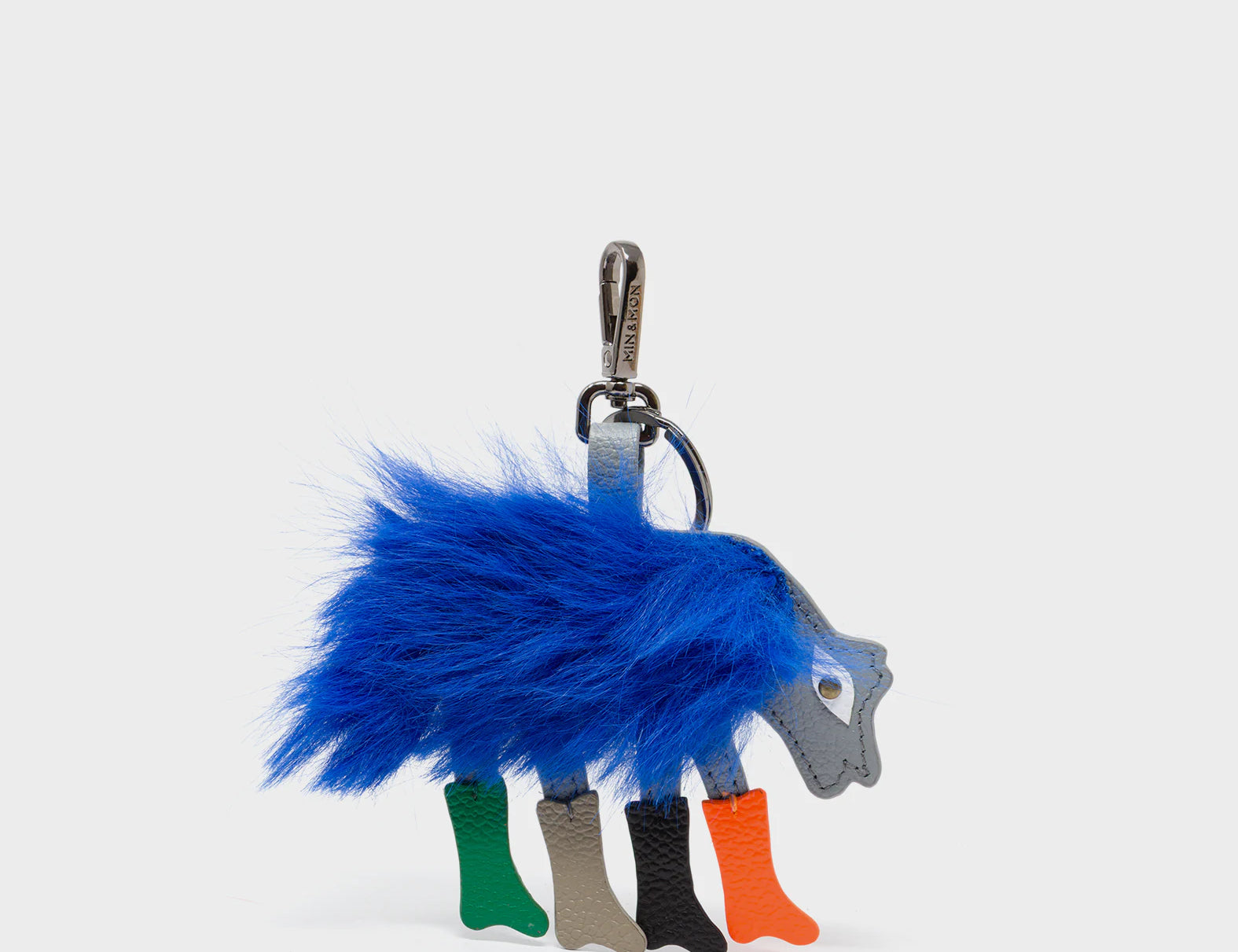 Wolf In Heels Charm - Blue Faux Fur and Multicolored Boots Keychain - Front