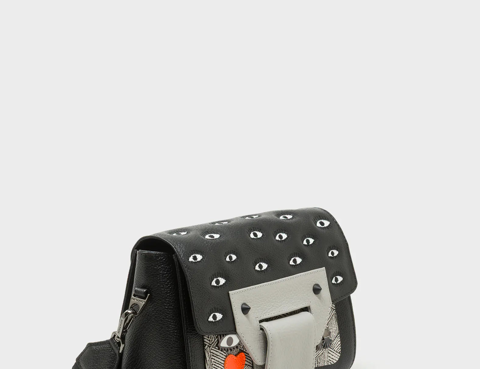 Cael Black and Moonwalk Gray Mini Shoulder Bag - All Over Eyes Embroidery - Main View