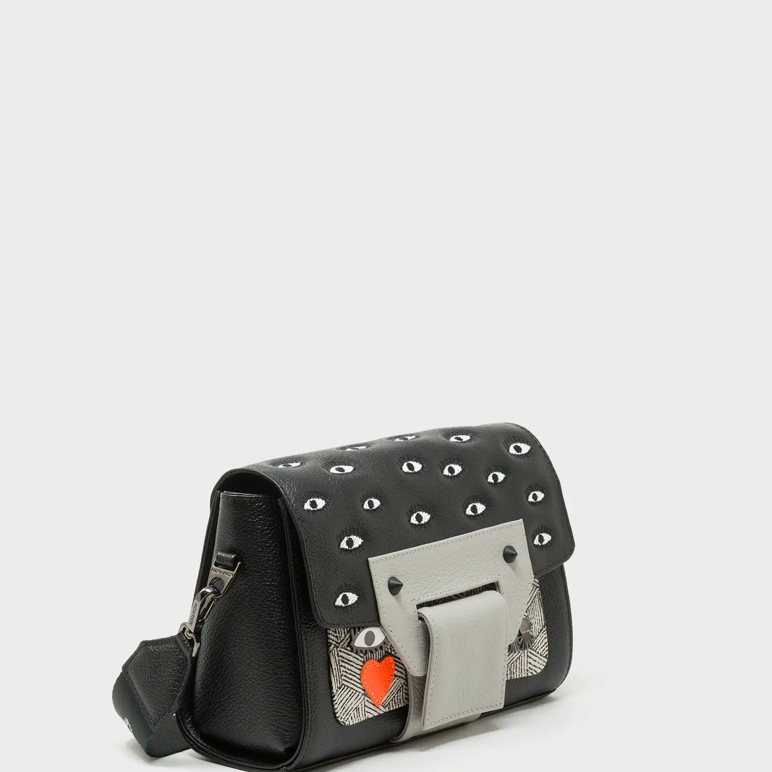 Cael Black and Moonwalk Gray Mini Shoulder Bag - All Over Eyes Embroidery - Main View