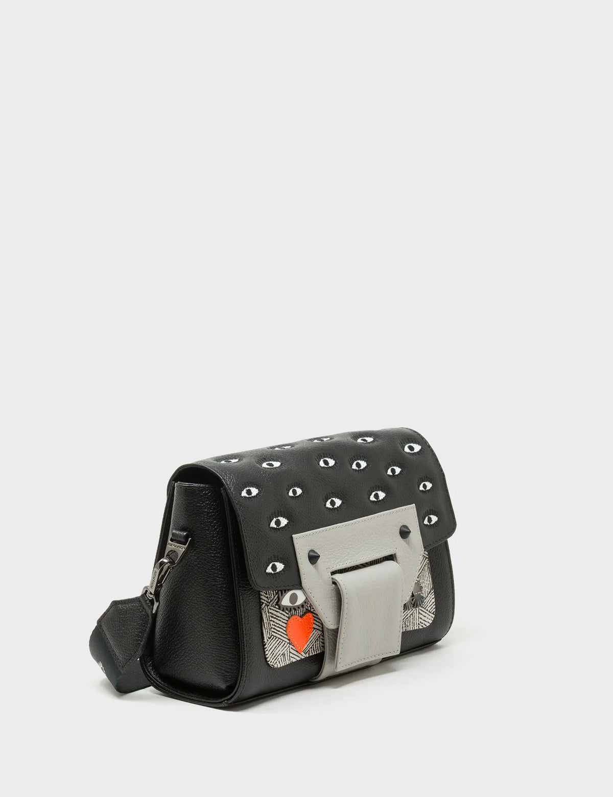 Cael Black and Moonwalk Gray Mini Shoulder Bag - All Over Eyes Embroidery - Main View
