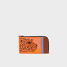 Fausto Tangerine Leather Zip-around Cardholder - Retro Tiger Embroidery - Front view