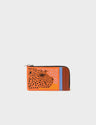 Fausto Tangerine Leather Zip-around Cardholder - Retro Tiger Embroidery - Front view