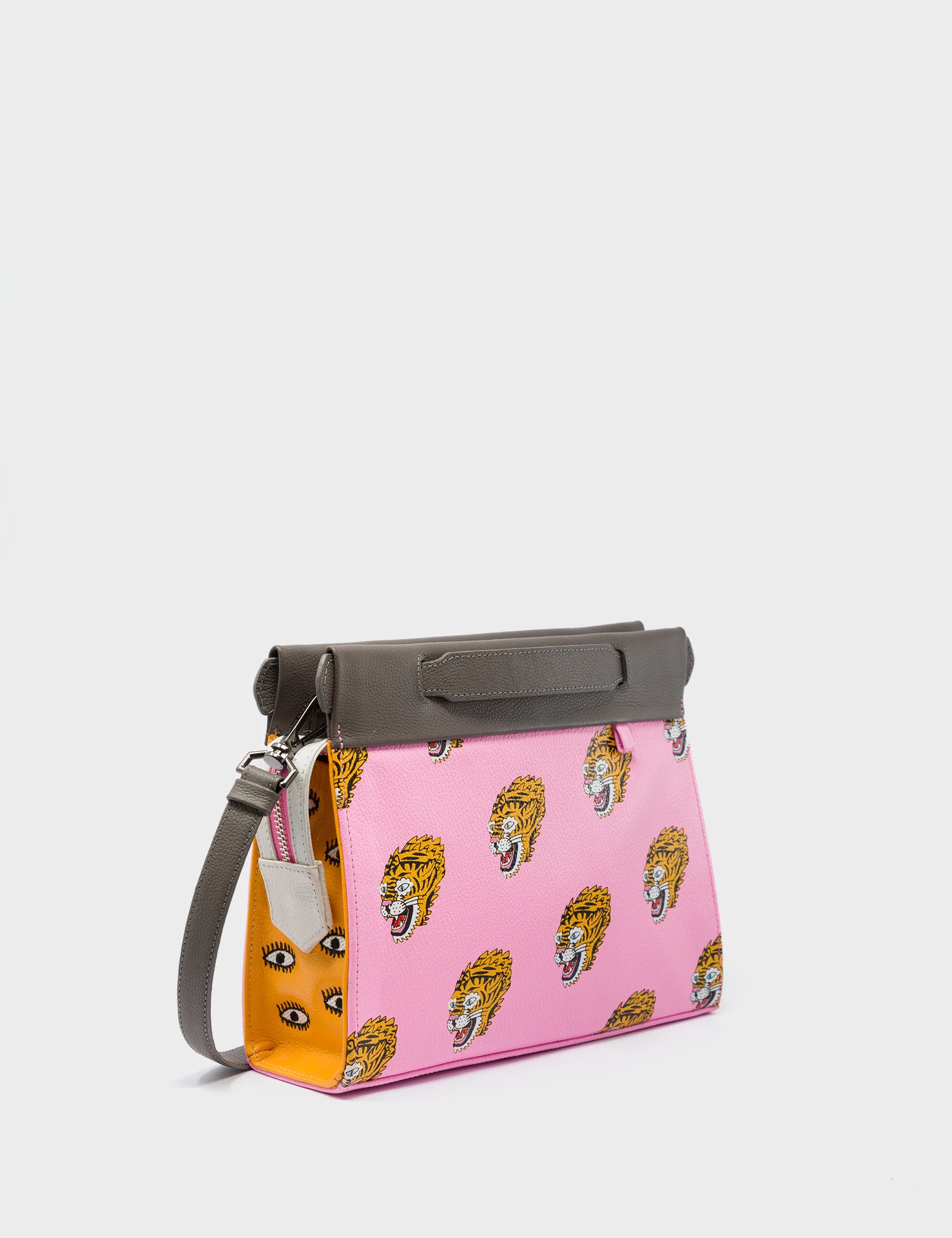 Vali Crossbody Small Taffy Pink Leather Bag - El Tropico Print and Embroidery Design