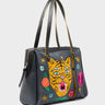 Esther Stormy Gray Satchel Bag - Happy Tiger Embroidery - Main View