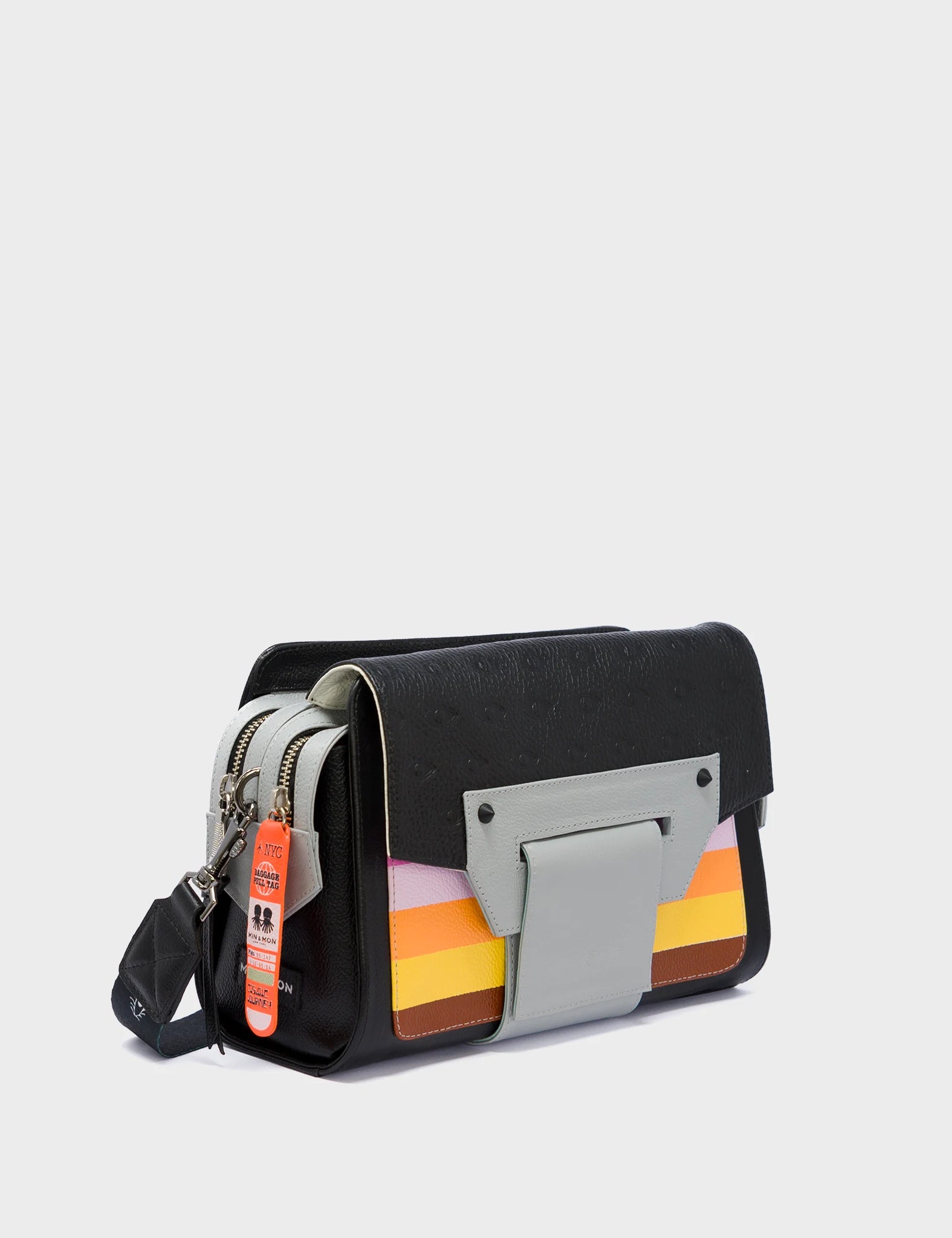 Cael Reversible Black And Grey Shoulder Bag - Groovy Rainbow Design