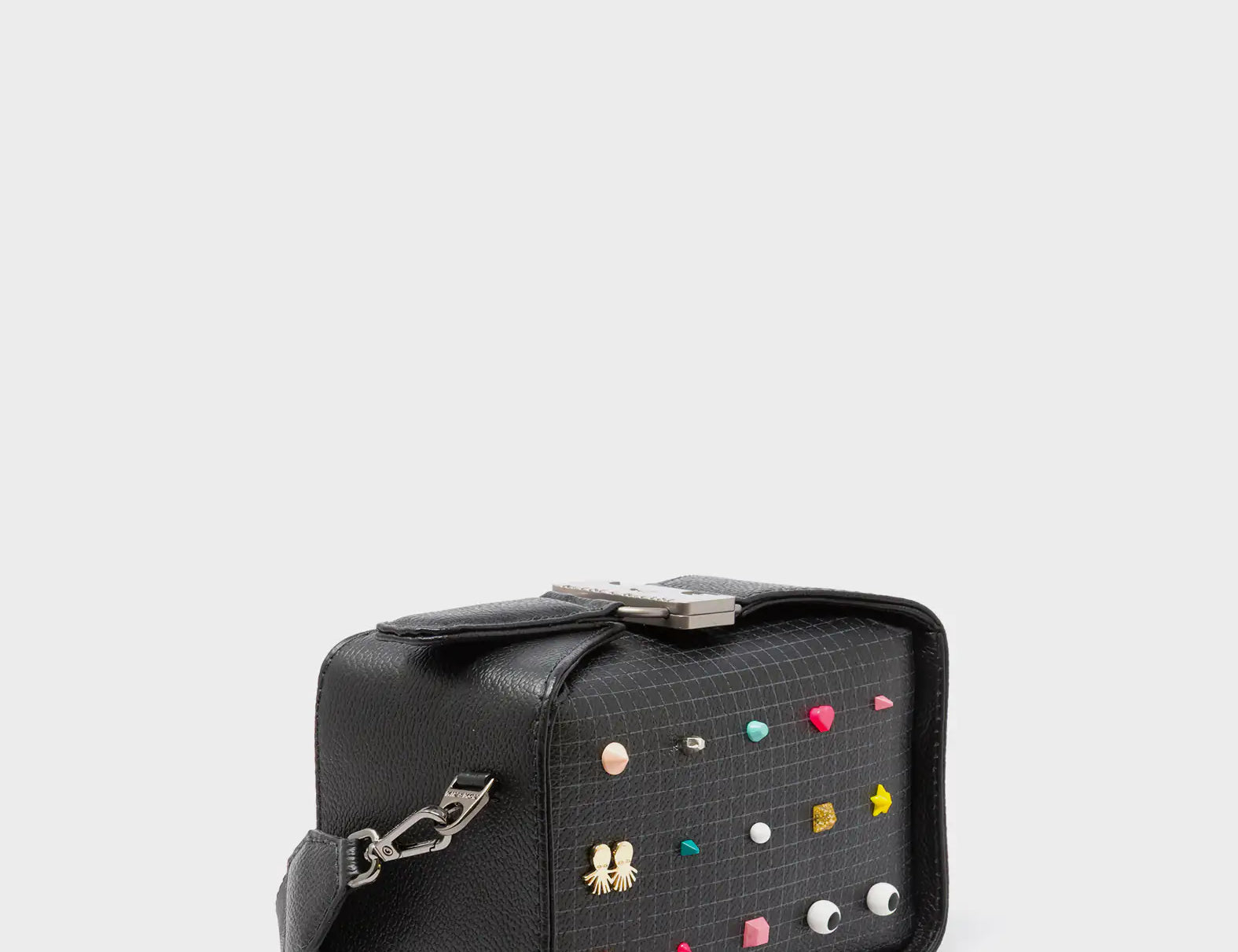 Benji Micro Crossbody Black Leather Bag - Studs Pattern - Main