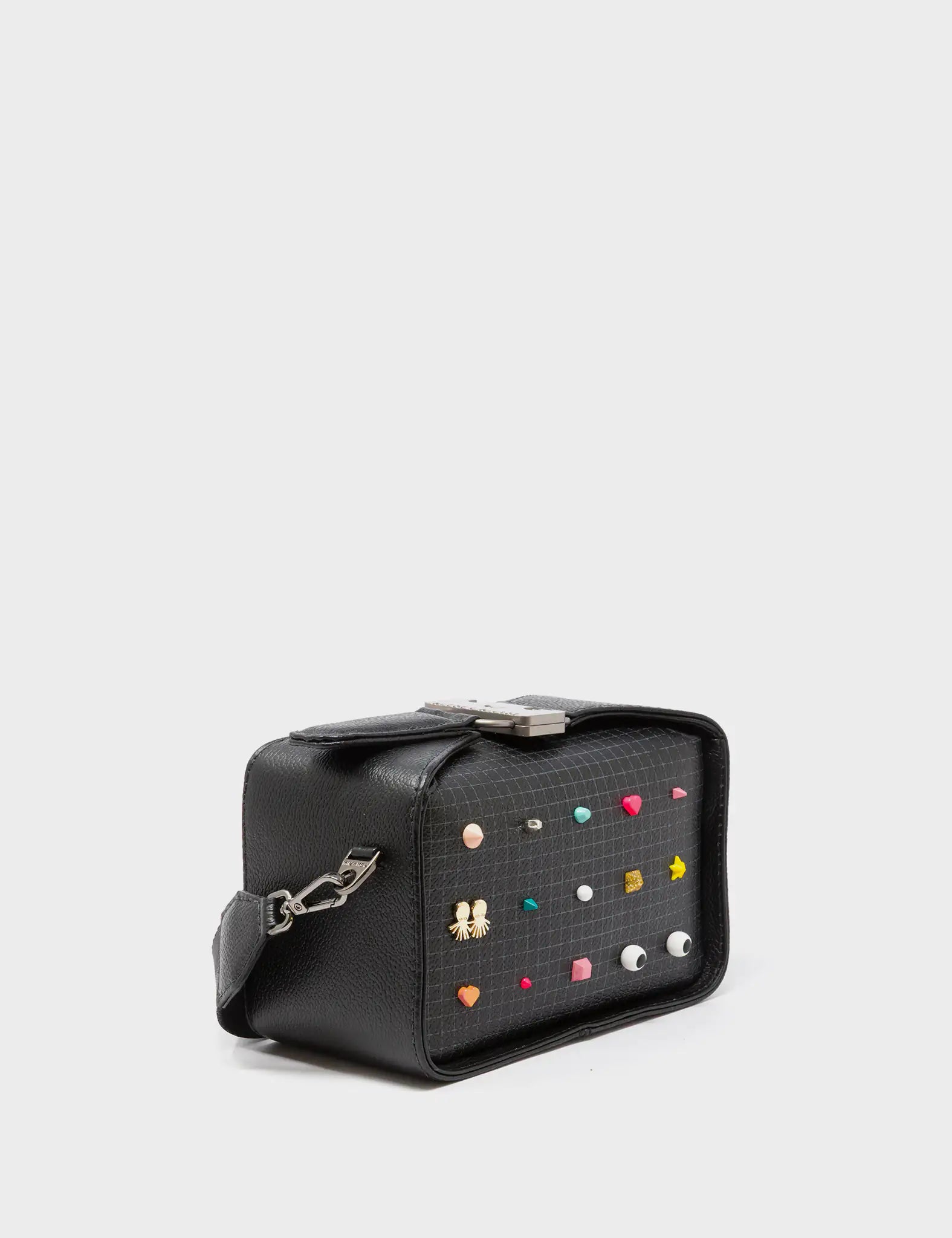 Benji Micro Crossbody Black Leather Bag - Studs Pattern - Main