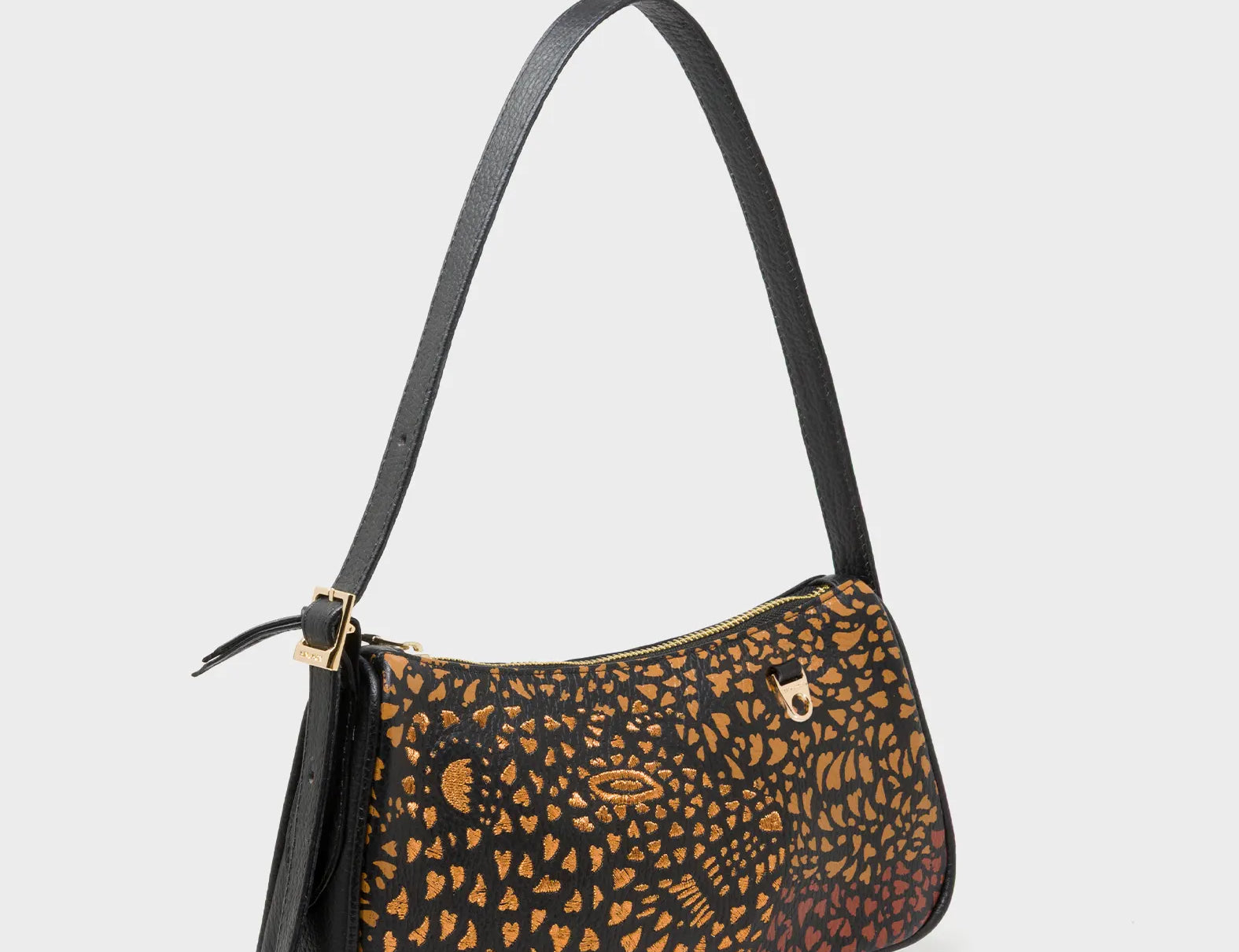 Lucas Hobo Mini Black Handbag - Retro Tiger Embroidery - Side View