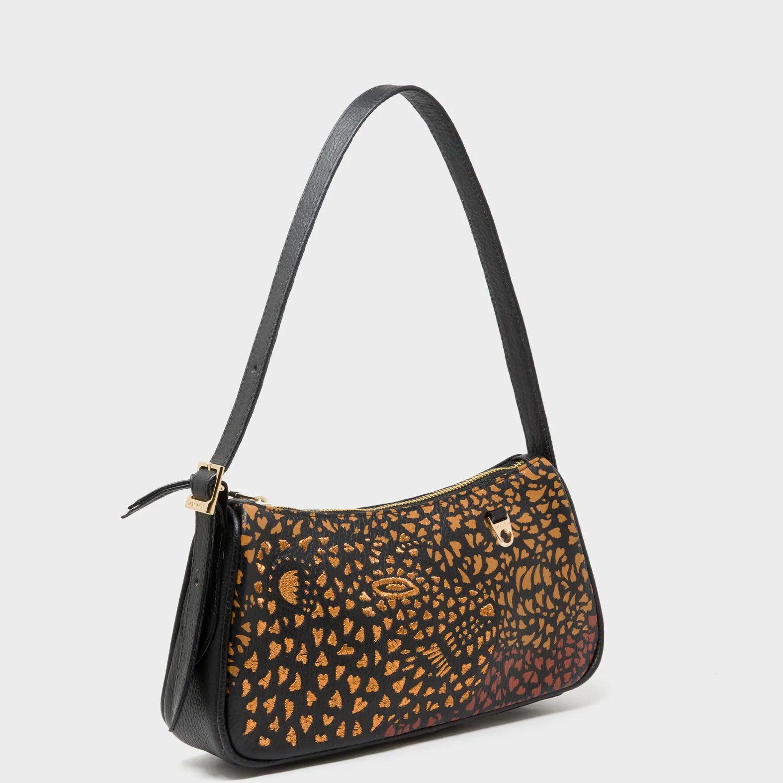 Lucas Hobo Mini Black Handbag - Retro Tiger Embroidery - Side View
