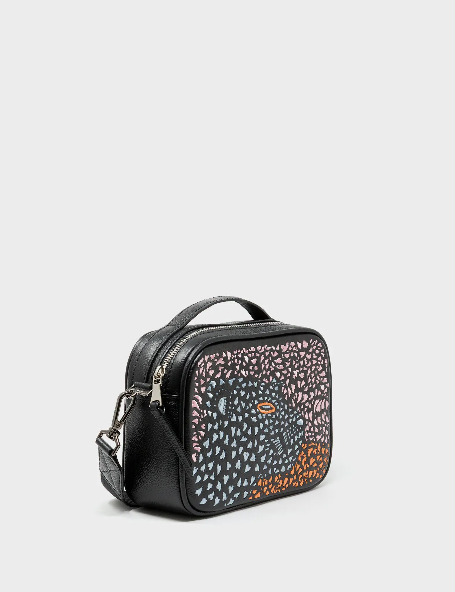 Verto Black Leather Crossbody Bag - Retro Tiger Design - Main View