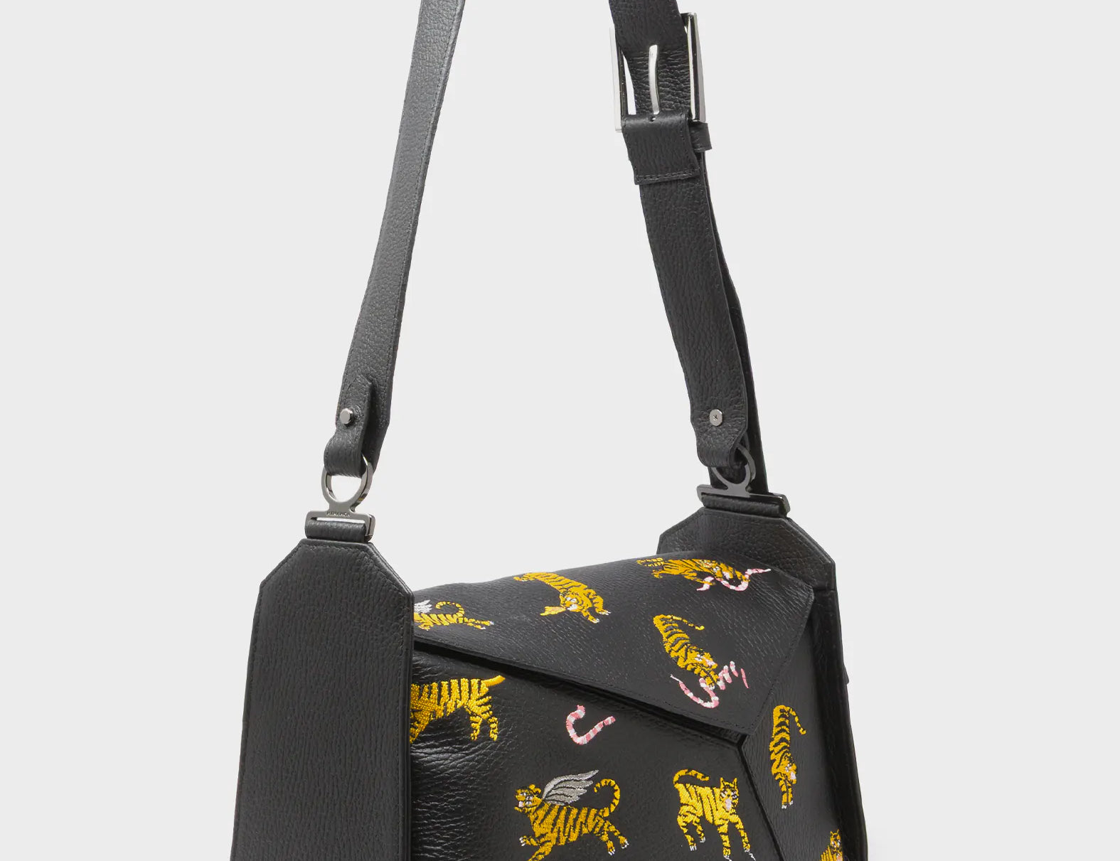 Houston Black Leather Shoulder Bag - Tiger Rumble - Main View