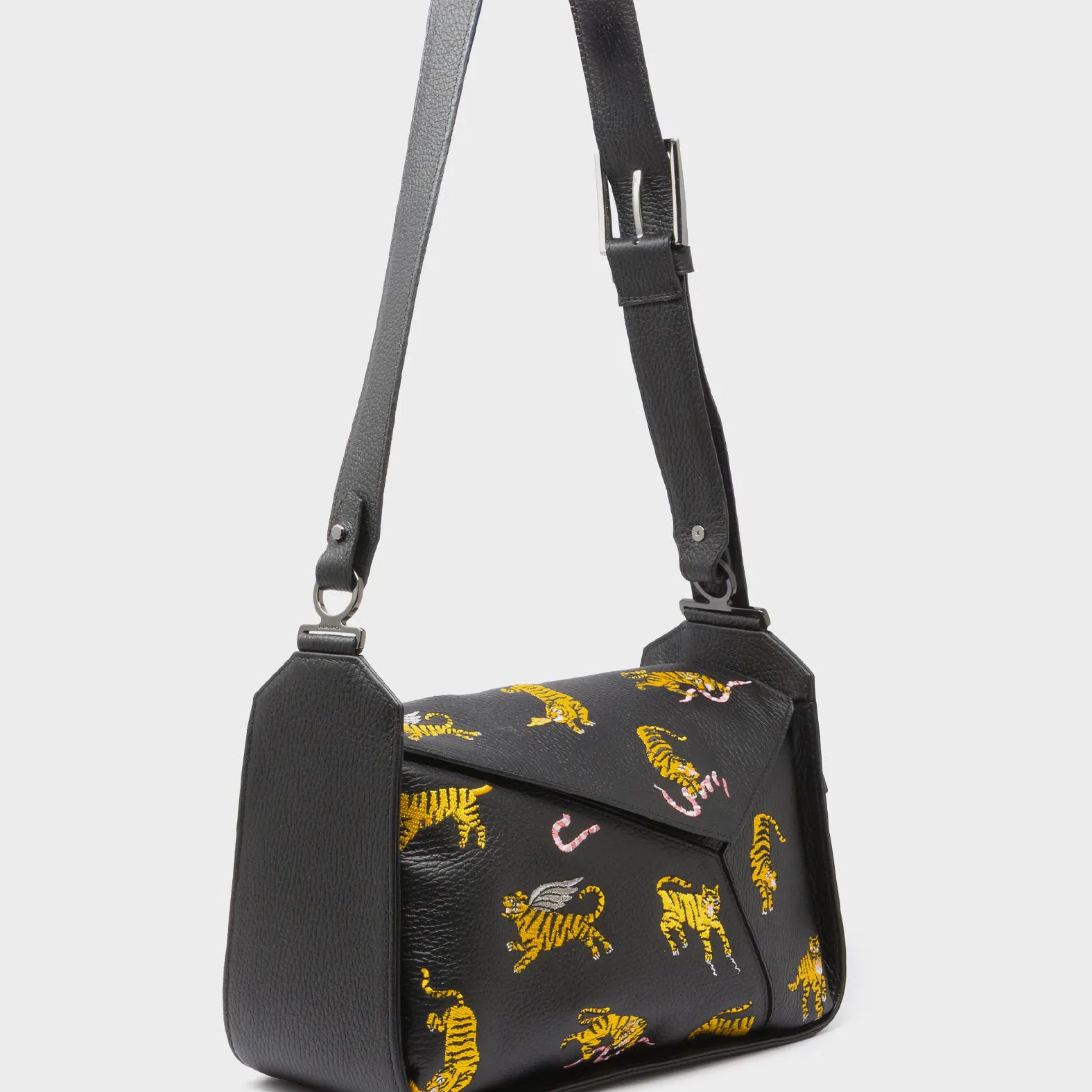 Houston Black Leather Shoulder Bag - Tiger Rumble - Main View