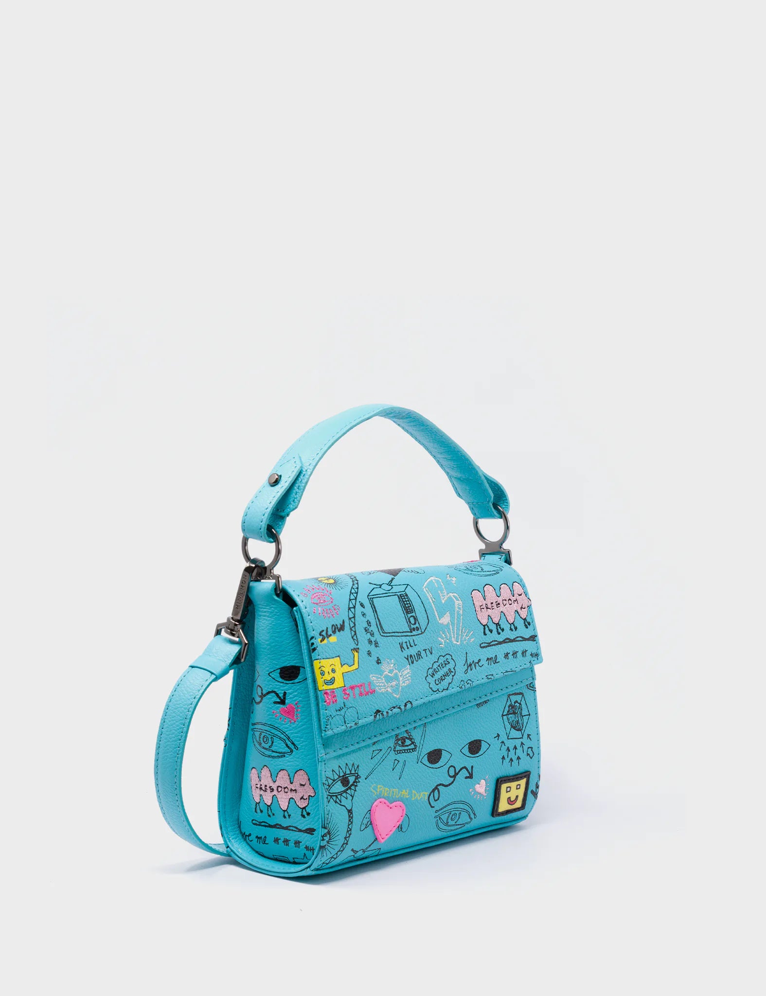 Anastasio Micro Crossbody Handbag Blue Leather - Graffiti Design - Main View