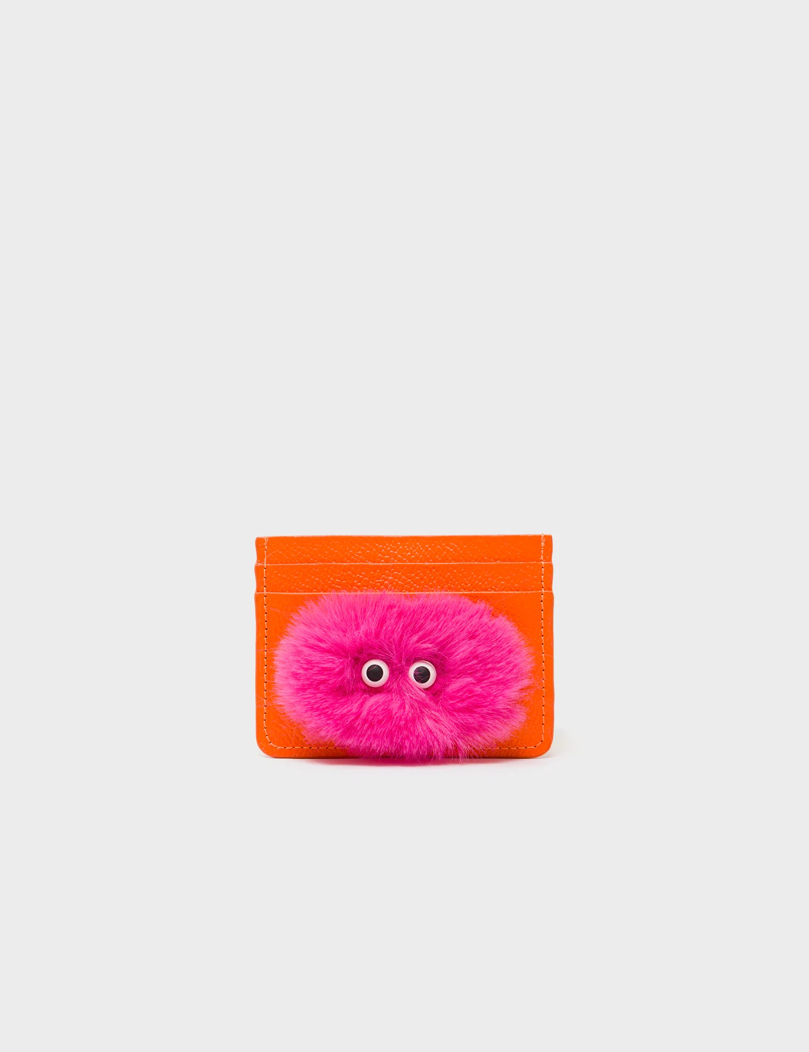 Filium Vermillion Leather Cardholder - Fuzzy Monster Applique - Front