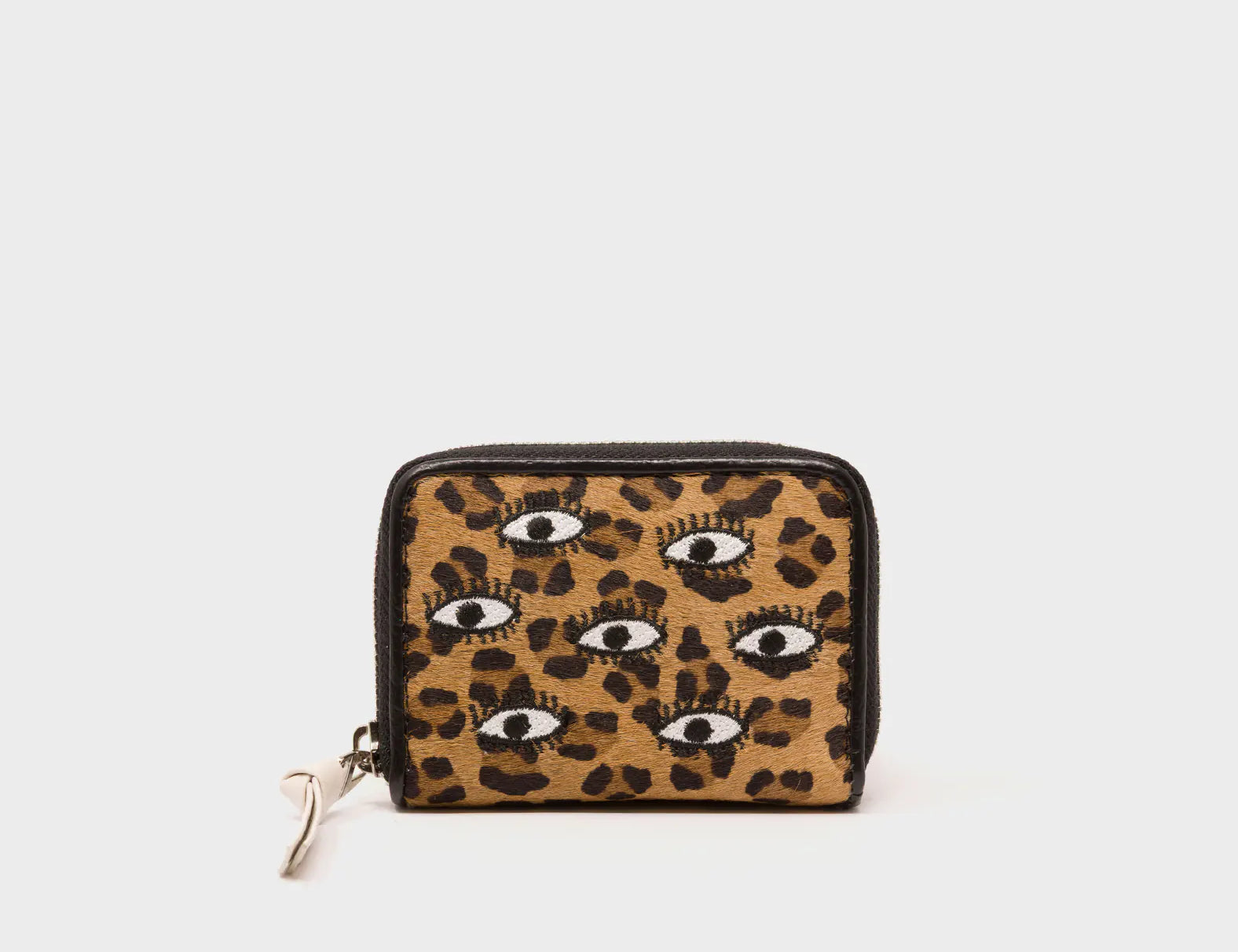 Frodo Animal Print Leather Zip Around Wallet - All Over Eyes Embroidery - Front