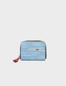 Blue Leather Zip Around Wallet - Clouds Embroidery