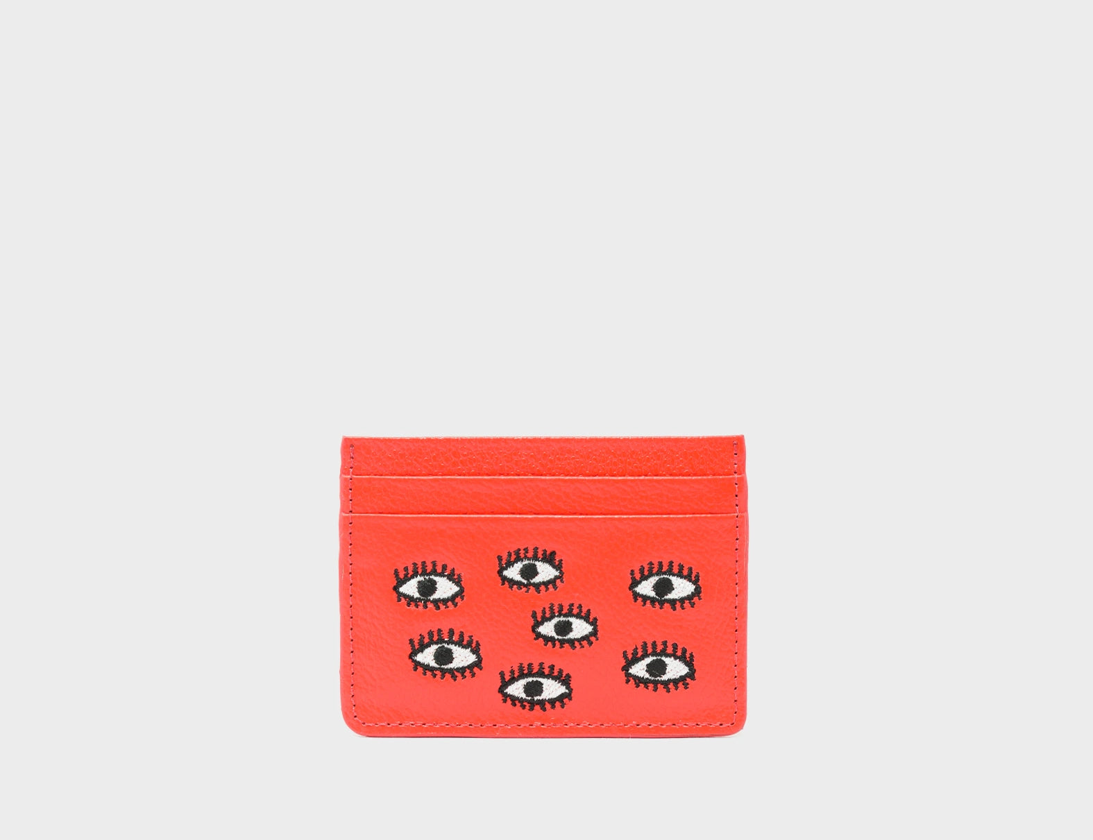 Fiesta Red Leather Cardholder - All Over Eyes Embroidery