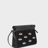 Vali Crossbody Small Black Leather Bag - Eyes Applique Adjustable Handle - Main View