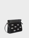 Vali Crossbody Small Black Leather Bag - Eyes Applique Adjustable Handle