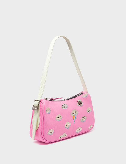 Lucas Hobo Mini Bubblegum Pink Handbag - Happy Clouds Embroidery Lucas Hobo Mini Bubblegum Pink Handbag - Happy Clouds Embroidery