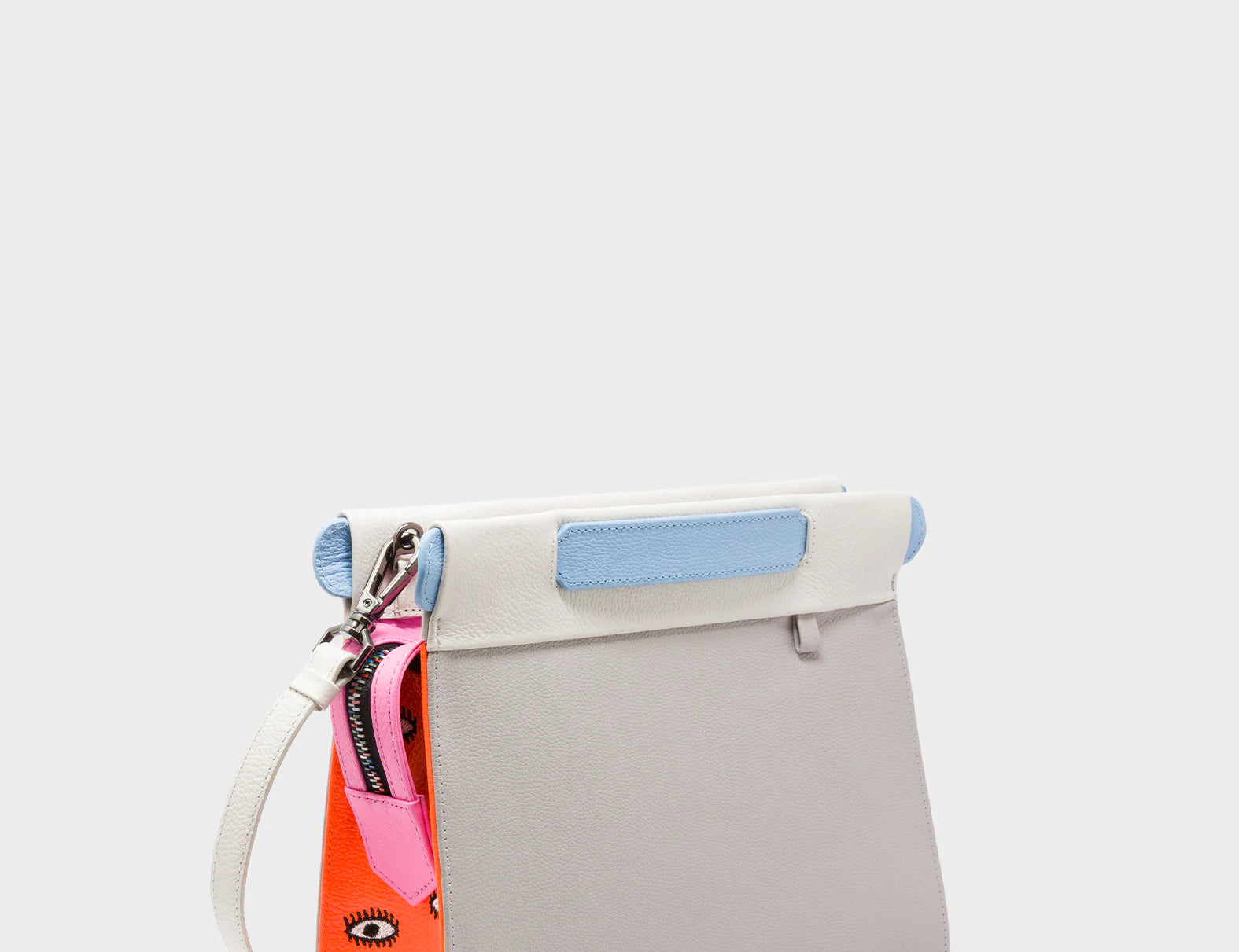 Vali Crossbody Small Gray Leather Bag - All Over Eyes Embroidery - Main View